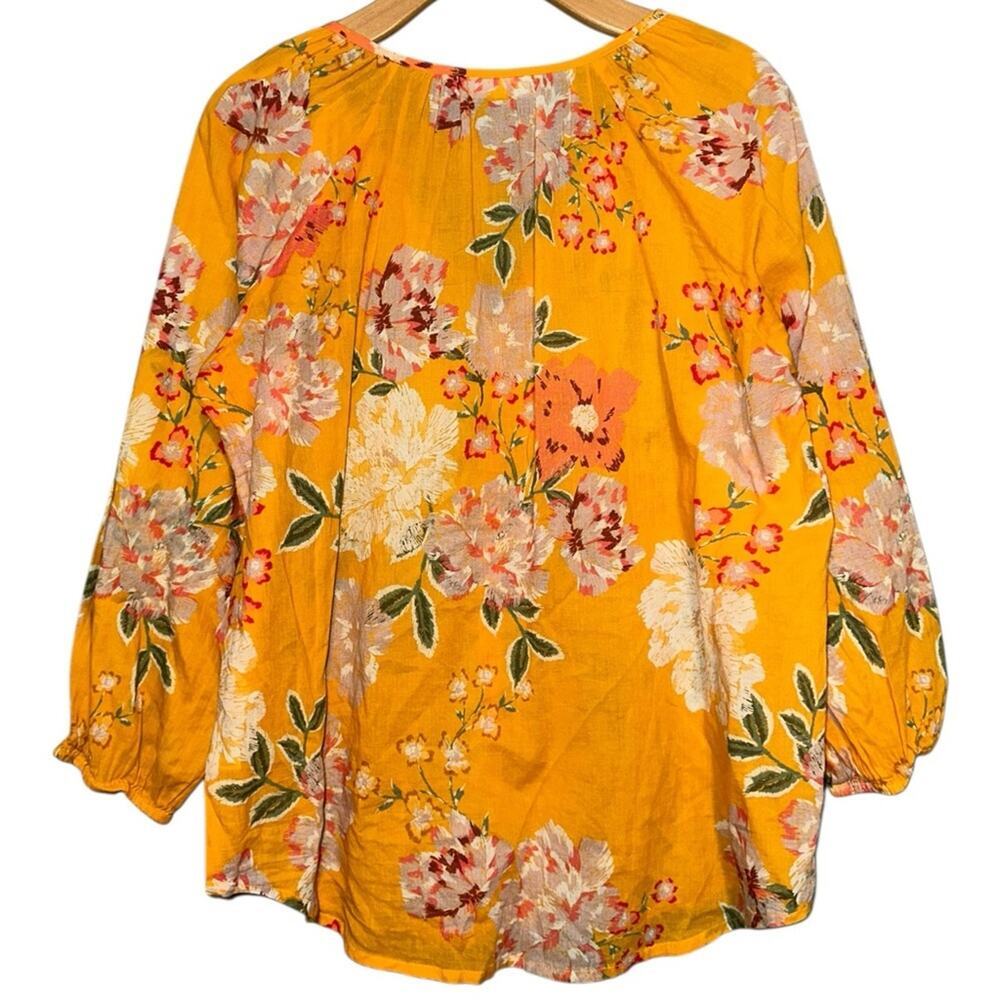 Roller Rabbit Women’s Size L Yellow Floral V-Neck Peasant Blouse Top Shirt - Picture 2 of 7
